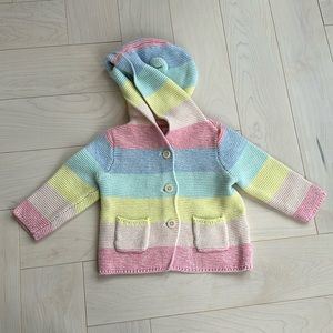 Baby GAP Rainbow Cardigan, Hood with Ears, 6-12 months. Excellent Condition!